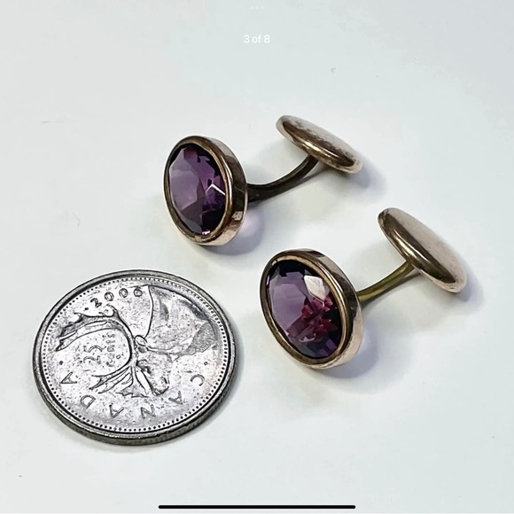 Antique Gold Filled Amethyst Glass Gents Cufflinks - Picture 3 of 8